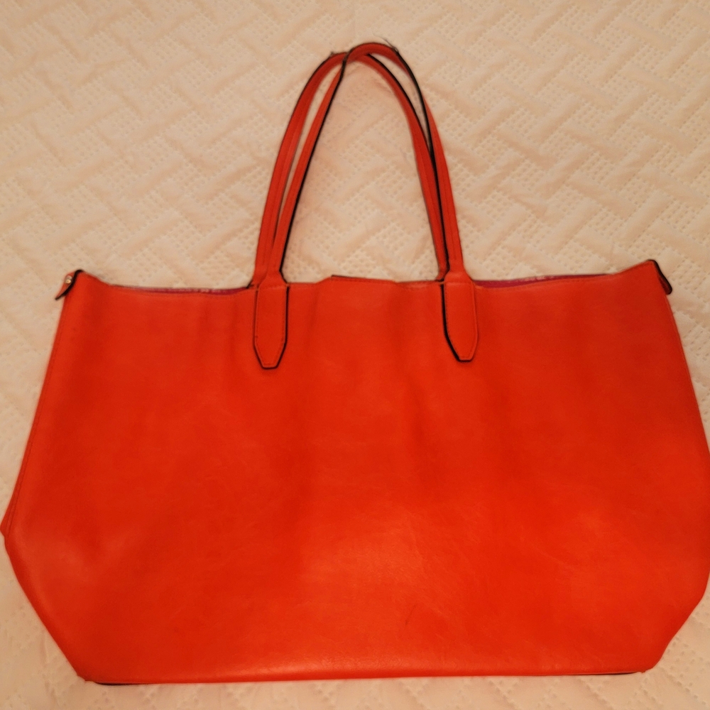 Vibrant Orange Leather Tote with Structured Design